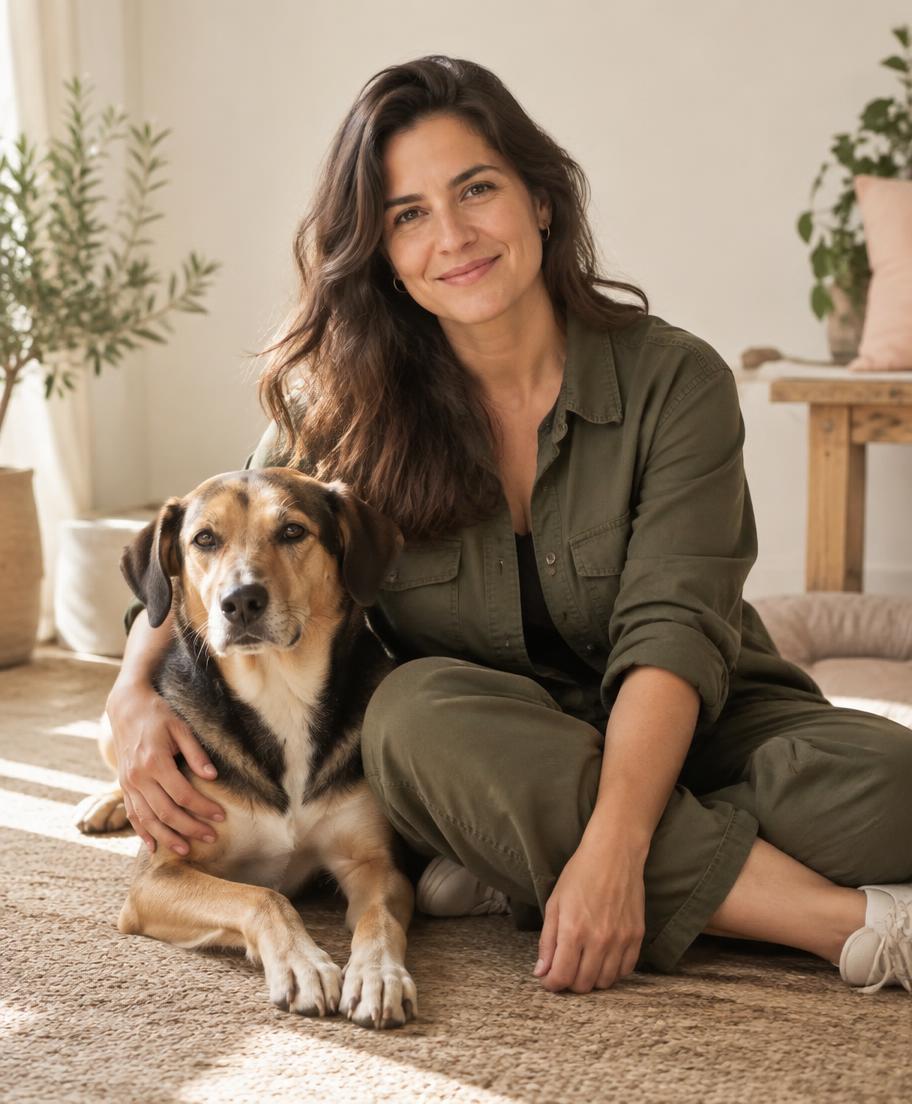 Retrato de referencia de Silvia Gómez junto a un perro