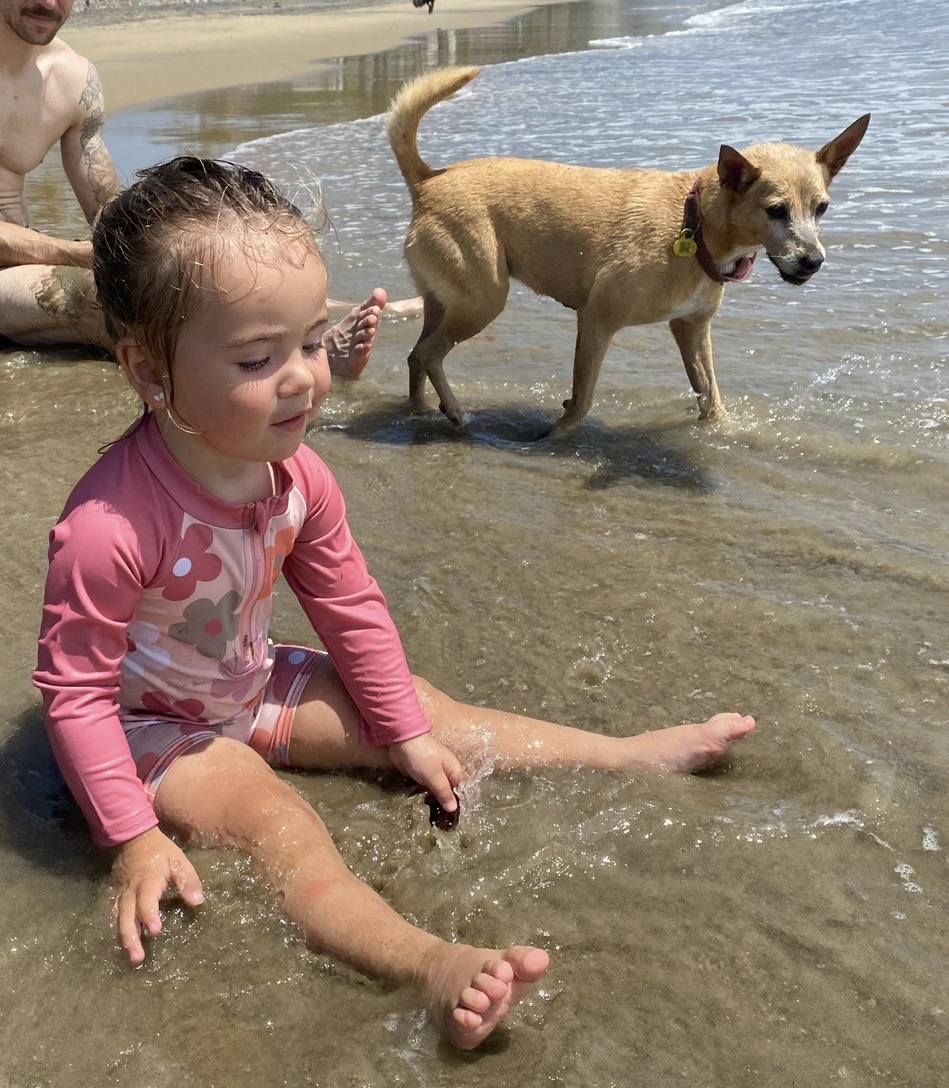 Familia y perro en un entorno cotidiano